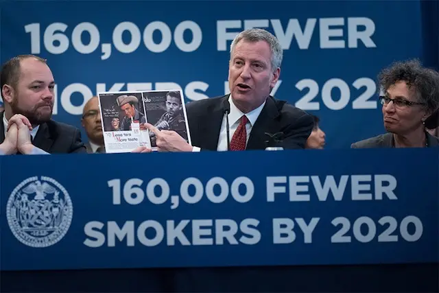 Mayor de Blasio at the press conference announcing the anti-tobacco measures.